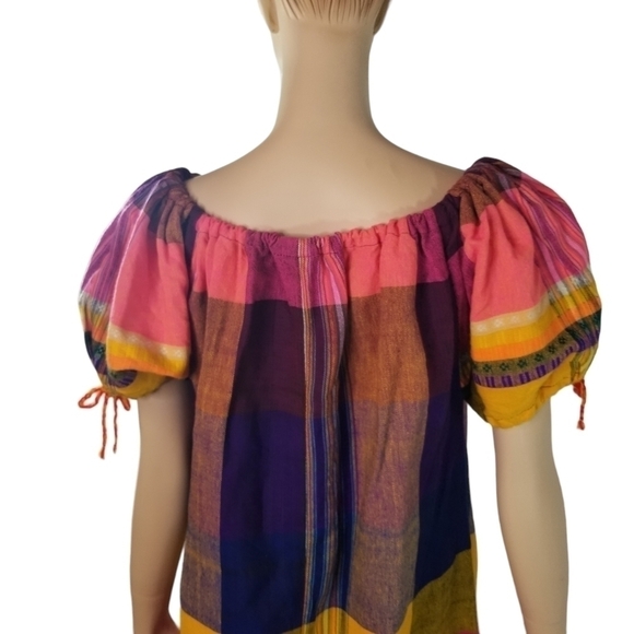 Vtg 80s bright woven madras plaid ethnic Preppy dress - Picture 5 of 11